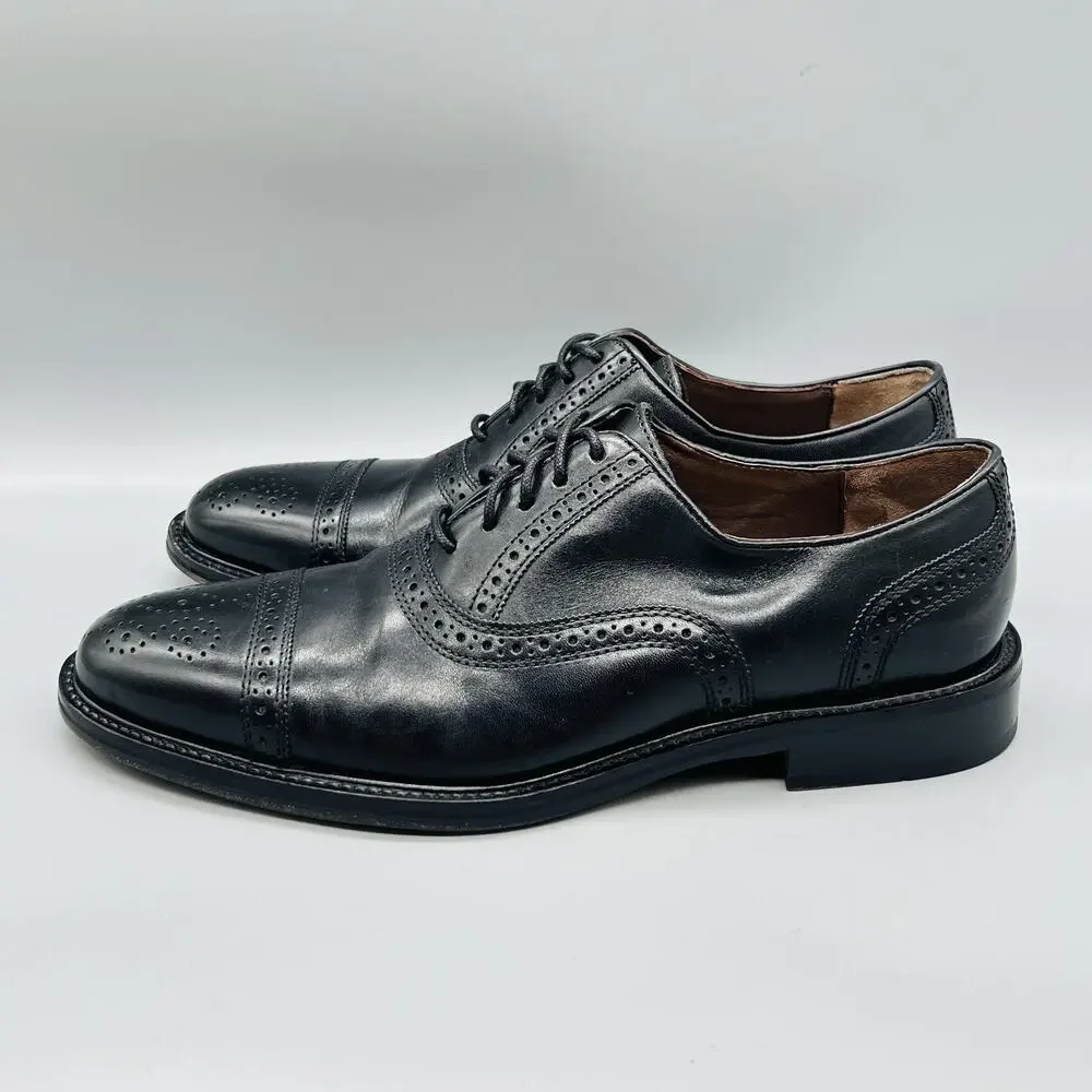 Johnston & Murphy Shoes Mens 8.5 Black Leather Cap Toe Oxford Dress Brogue